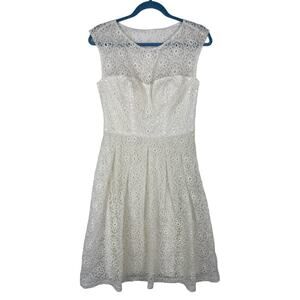 Sue Wong White Eyelet Illusion Bodice Fit & Flare Party Dress 4 Cocktail Wedding